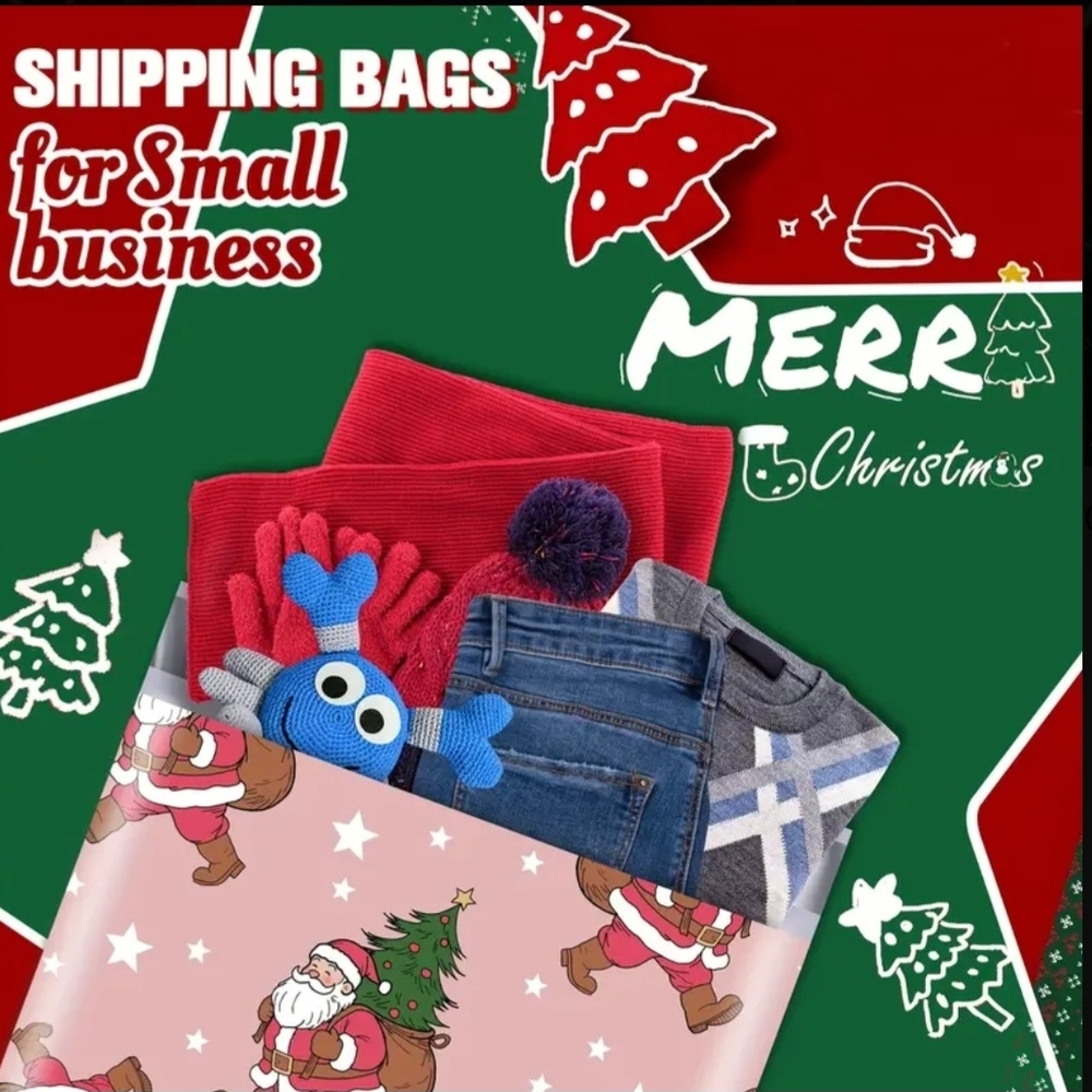 Ten Pink Santa Claus Christmas Sack 12x15.5 Poly Mailers - Picture 3 of 4